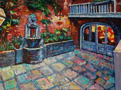 French Quarter Courtyard by Marcus Akinlana | Acrylic on canvas French Quarter Courtyard